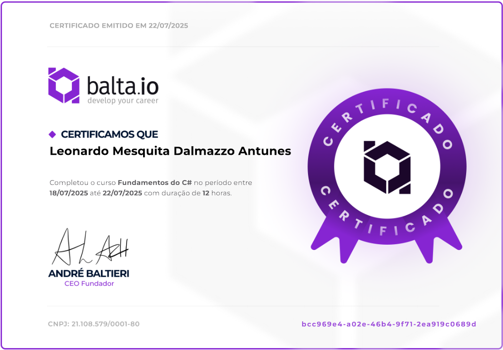 Balta.io Certificate Fundamentos do C#